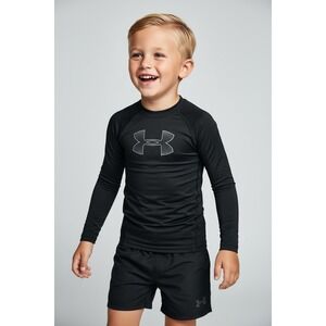 Under Armour HeatGear Black Long Sleeve Fitted Shirt Kids Size YSM Athletic Core